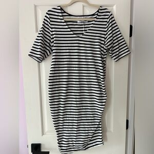 Maternity fitted, striped cotton dress